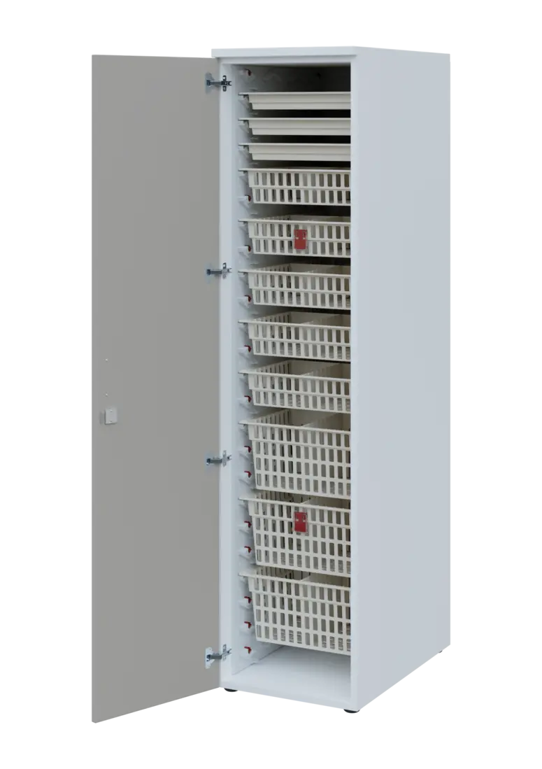 EUROMEDICA D - 46 ABS skříň léková boxová, 1-dveřová, levá, 1950x460x735, korpus bílý, dvířka šedá